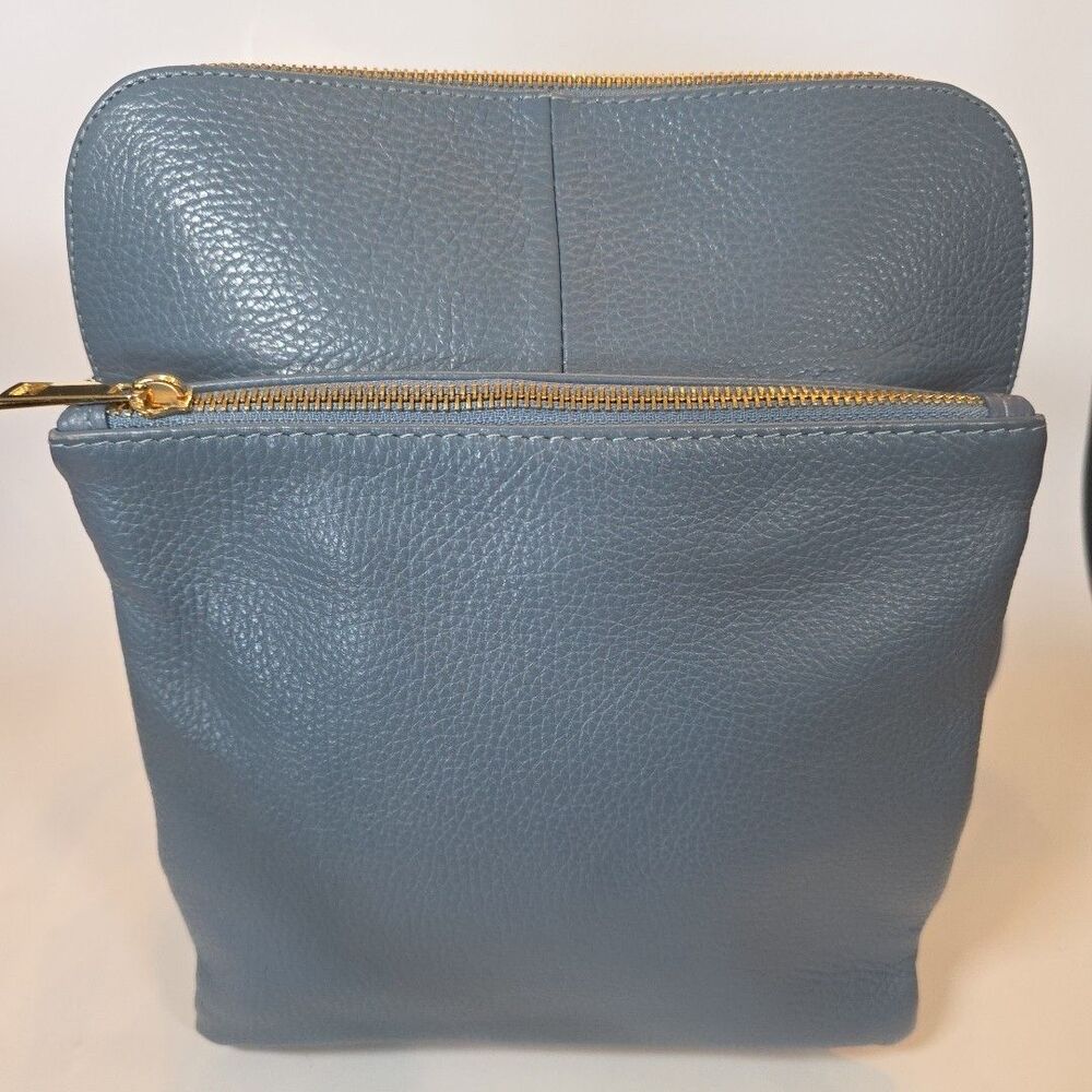 Classic Pebbled Leather Shoulder Bag in Slate Blue